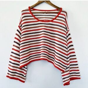 NWOT POL Striped Boho Chic Bell Sleeve Oversized Sweater